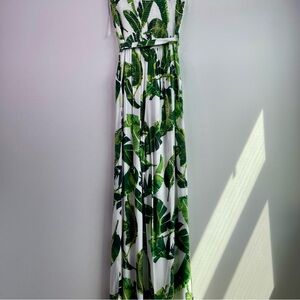 Steps Ny Green and White With Leaves Design Strapless Resort Jumpsuit Size L